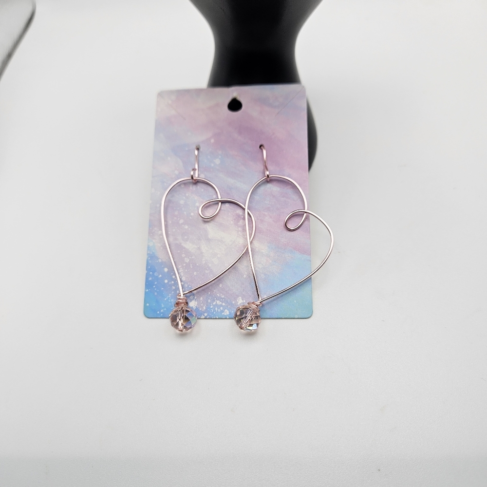 Pink wire heart earrings